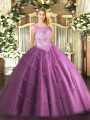 Vintage Beading Sweet 16 Dress Lilac Zipper Sleeveless Floor Length