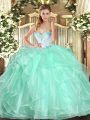 Apple Green Ball Gowns Sweetheart Sleeveless Organza Floor Length Lace Up Beading and Ruffles 15th Birthday Dress