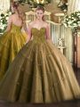 Brown Lace Up Sweetheart Appliques Ball Gown Prom Dress Tulle Sleeveless