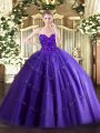 Stunning Purple Sleeveless Tulle Lace Up Vestidos de Quinceanera for Military Ball and Sweet 16 and Quinceanera