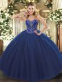Comfortable Floor Length Ball Gowns Sleeveless Navy Blue 15 Quinceanera Dress Lace Up