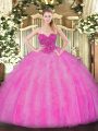 Fashion Fuchsia Sweetheart Neckline Beading and Ruffles Quinceanera Gown Sleeveless Lace Up