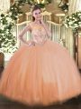Beading Quinceanera Dresses Peach Lace Up Sleeveless Floor Length