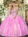 Fashion Tulle Strapless Sleeveless Lace Up Appliques and Ruffles 15 Quinceanera Dress in Lilac