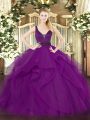 Elegant Floor Length Purple Quinceanera Gown Straps Sleeveless Zipper