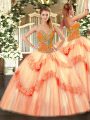 Peach Ball Gown Prom Dress Sweet 16 and Quinceanera with Beading Sweetheart Sleeveless Lace Up