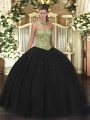Flirting Ball Gowns Quinceanera Dresses Black Sweetheart Tulle Sleeveless Floor Length Lace Up