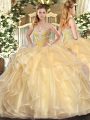 Most Popular Ball Gowns Quince Ball Gowns Champagne Sweetheart Organza Long Sleeves Floor Length Lace Up