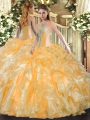 Fantastic Gold Sweetheart Lace Up Beading and Ruffles Quinceanera Gowns Sleeveless