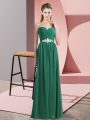 Elegant Sweetheart Sleeveless Prom Evening Gown Floor Length Beading Dark Green Chiffon