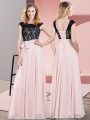 Scoop Sleeveless Lace Up Prom Gown Baby Pink Chiffon