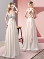 Trendy Champagne Empire Beading Casual Dresses Criss Cross Chiffon Sleeveless Floor Length