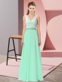 New Arrival Apple Green Sleeveless Floor Length Beading Lace Up Womens Party Dresses