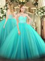 Sumptuous Turquoise Sweetheart Zipper Beading and Lace Quinceanera Dresses Sleeveless