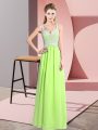 Elegant Yellow Green V-neck Neckline Lace Prom Dresses Sleeveless Zipper