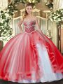 Elegant Sweetheart Sleeveless Tulle Sweet 16 Quinceanera Dress Beading and Ruffles Lace Up