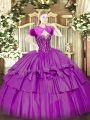 Admirable Ball Gowns 15 Quinceanera Dress Fuchsia Sweetheart Organza and Taffeta Sleeveless Floor Length Lace Up