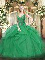 Turquoise Ball Gowns Beading and Ruffles Quinceanera Gown Lace Up Tulle Sleeveless Floor Length