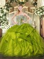 Ball Gowns Sweet 16 Dresses Olive Green Strapless Organza Sleeveless Floor Length Lace Up