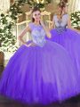 Lavender Ball Gowns Beading Sweet 16 Dress Zipper Tulle Sleeveless Floor Length