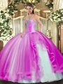 Chic Ball Gowns Sweet 16 Dress Fuchsia Sweetheart Tulle Sleeveless Floor Length Lace Up