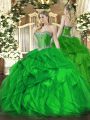Shining Beading and Ruffles Sweet 16 Quinceanera Dress Green Lace Up Sleeveless Floor Length