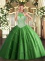 Wonderful Halter Top Sleeveless Tulle Quinceanera Dress Beading and Appliques Lace Up