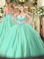 Hot Selling Turquoise Sweetheart Neckline Beading Quinceanera Gowns Sleeveless Lace Up