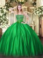 Popular Floor Length Green Sweet 16 Dress Strapless Sleeveless Lace Up