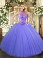Lavender Sleeveless Tulle Lace Up Sweet 16 Dress for Sweet 16 and Quinceanera