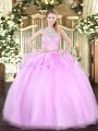 Wonderful Lilac Tulle Lace Up Quinceanera Gown Sleeveless Floor Length Lace