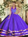 Purple Lace Up Quinceanera Dress Ruffled Layers Sleeveless Floor Length