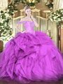 Sleeveless Organza Floor Length Lace Up Sweet 16 Quinceanera Dress in Lilac with Beading and Ruffles