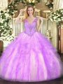Stunning Lilac Lace Up Vestidos de Quinceanera Beading and Ruffles Sleeveless Floor Length