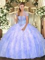 Light Blue Sleeveless Tulle Lace Up Sweet 16 Dresses for Military Ball and Sweet 16 and Quinceanera