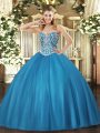 Baby Blue Sweetheart Neckline Beading Quinceanera Gown Sleeveless Lace Up