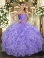 Attractive Sweetheart Sleeveless Lace Up Quince Ball Gowns Lavender Tulle
