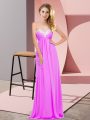 Lilac Chiffon Lace Up Party Dress Wholesale Sleeveless Floor Length Ruching