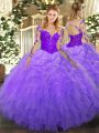 Shining Scoop Long Sleeves Organza Quinceanera Dress Lace and Ruffles Lace Up