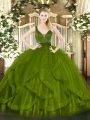 Luxury Olive Green Straps Neckline Beading and Ruffles 15 Quinceanera Dress Sleeveless Zipper