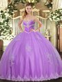 Traditional Lavender Tulle Lace Up Sweet 16 Dresses Sleeveless Floor Length Beading and Appliques