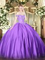 Satin Off The Shoulder Sleeveless Lace Up Beading Sweet 16 Quinceanera Dress in Purple