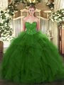 Custom Design Ball Gowns Sweet 16 Dresses Green Sweetheart Tulle Sleeveless Floor Length Lace Up