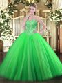 Eye-catching Sweetheart Sleeveless Quinceanera Gowns Floor Length Appliques Green Tulle