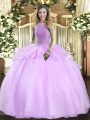 Wonderful Floor Length Lilac Sweet 16 Dress Organza Sleeveless Beading