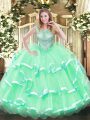 Ideal Apple Green Lace Up Scoop Beading and Ruffles Quinceanera Dresses Tulle Sleeveless