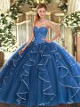 Blue Ball Gowns Beading and Ruffles Vestidos de Quinceanera Lace Up Tulle Sleeveless Floor Length