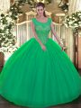Scoop Sleeveless Quinceanera Gowns Floor Length Beading Green Tulle