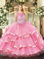 Nice Organza Sleeveless Floor Length Sweet 16 Quinceanera Dress and Beading and Ruffled Layers