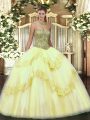 Ball Gowns Ball Gown Prom Dress Light Yellow Sweetheart Tulle Sleeveless Floor Length Lace Up